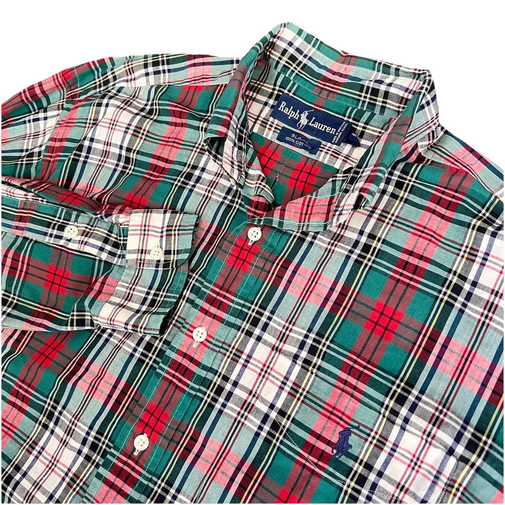 VTG Polo‎ Ralph Lauren Shirt Mens Medium Blaire Red Green Plaid 90s Y2K Pony
